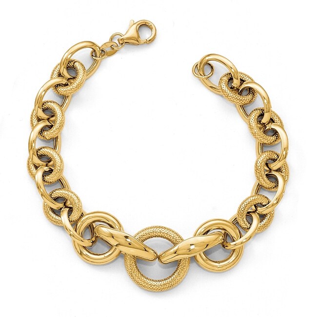 Italian 14k Gold Polished Textured Fancy Link Bracelet - 8 inches